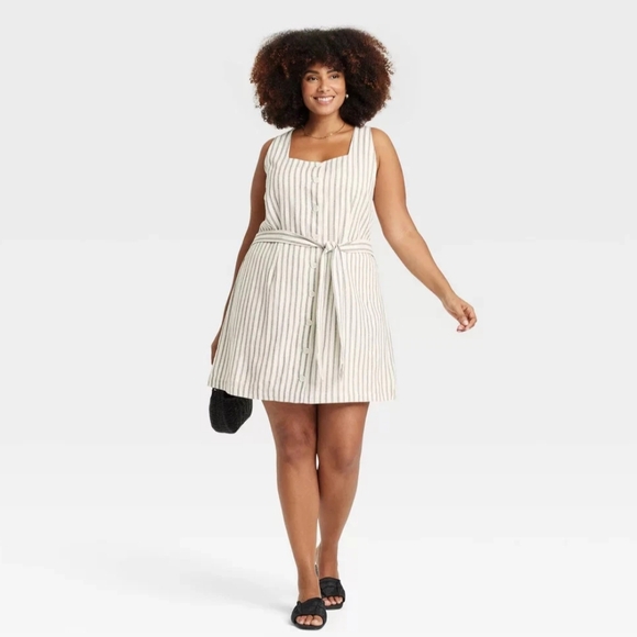 a new day Dresses & Skirts - a new day Cream and Beige Striped Mini Dress